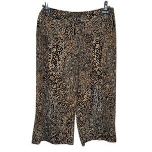 Susan Graver Wide Leg Capri Pants Womens Large Neutrals Brown Paisley Stretch